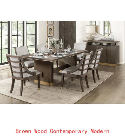 9-Piece Dining Set with Extension Table and 8 Armchairs, Upholstered Kitchen Furniture with Gold Tipping.