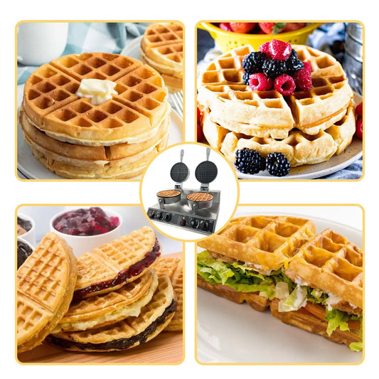 Commercial Waffle Maker Machine 122℉-572℉ Temp. Time Control Nonstick Stainless Steel For Home, Restaurant, motel.