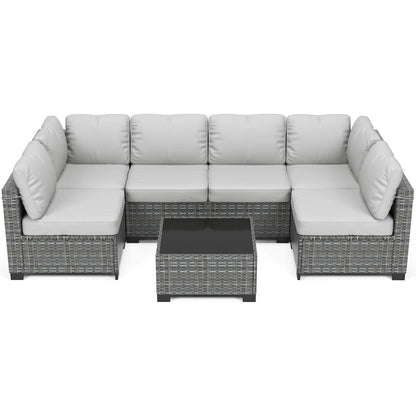 7-Piece,  Outdoor Furniture Set, PE Rattan Wicker Sectional,  Sofa Set, Perfect For Garden, Balcony, Deck ,or Patio