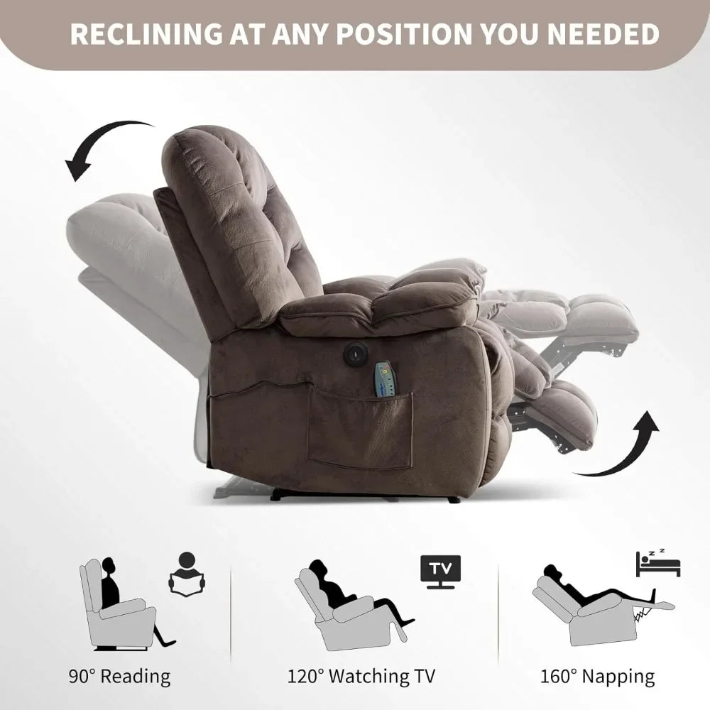 "spacious electric recliners with massage and heating, 41" wide recliner with power functions and usb port, ventilated cover"