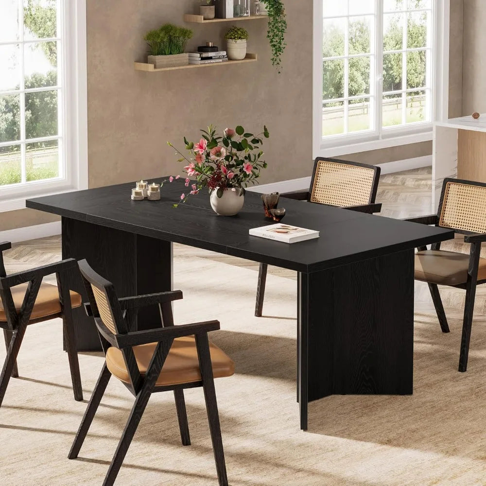 63-Inch Dining Table, Large Kitchen Table with Thickened Wood Base, Rectangular Wooden Table