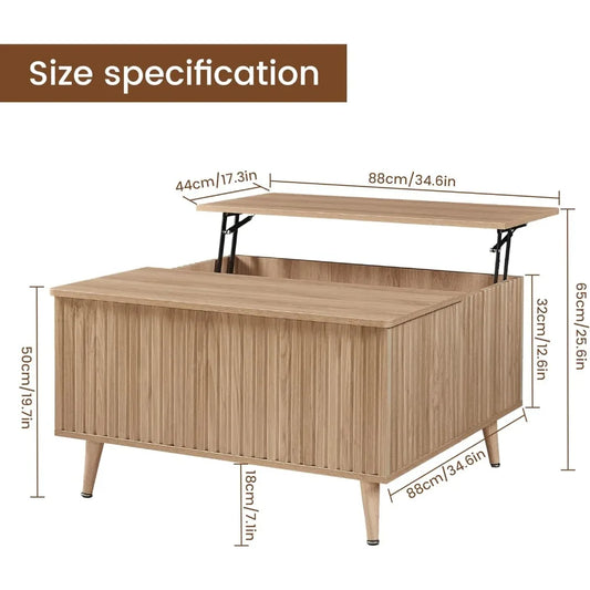 Square Coffee Table, 35” Lift Top Coffee Table with Storage, Fluted Coffee Tables with Lifting Top