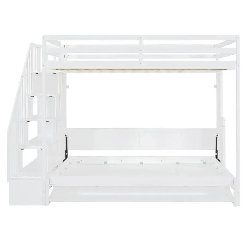 Full Over Full Murphy Bed w/ Hydraulic Lift & Desk Design, White Finish - Space-Saving Solution