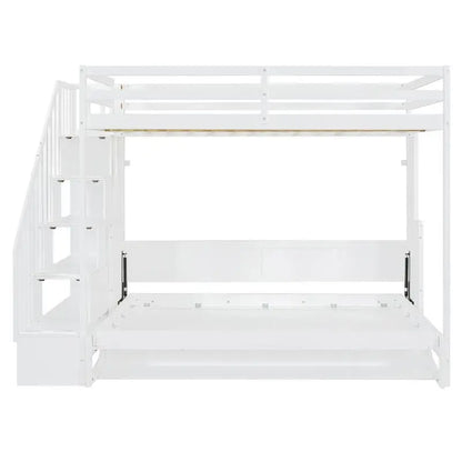 Full Over Full Murphy Bed w/ Hydraulic Lift & Desk Design, White Finish - Space-Saving Solution