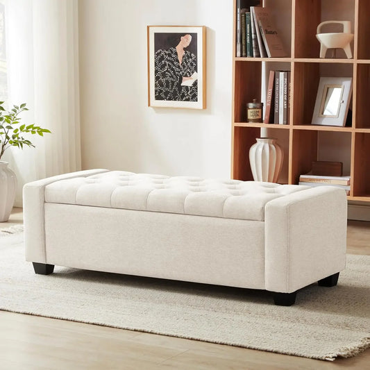Storage Ottoman Bench with Safety Hinge, Upholstered Entryway Bench with Seating for Bedroom,