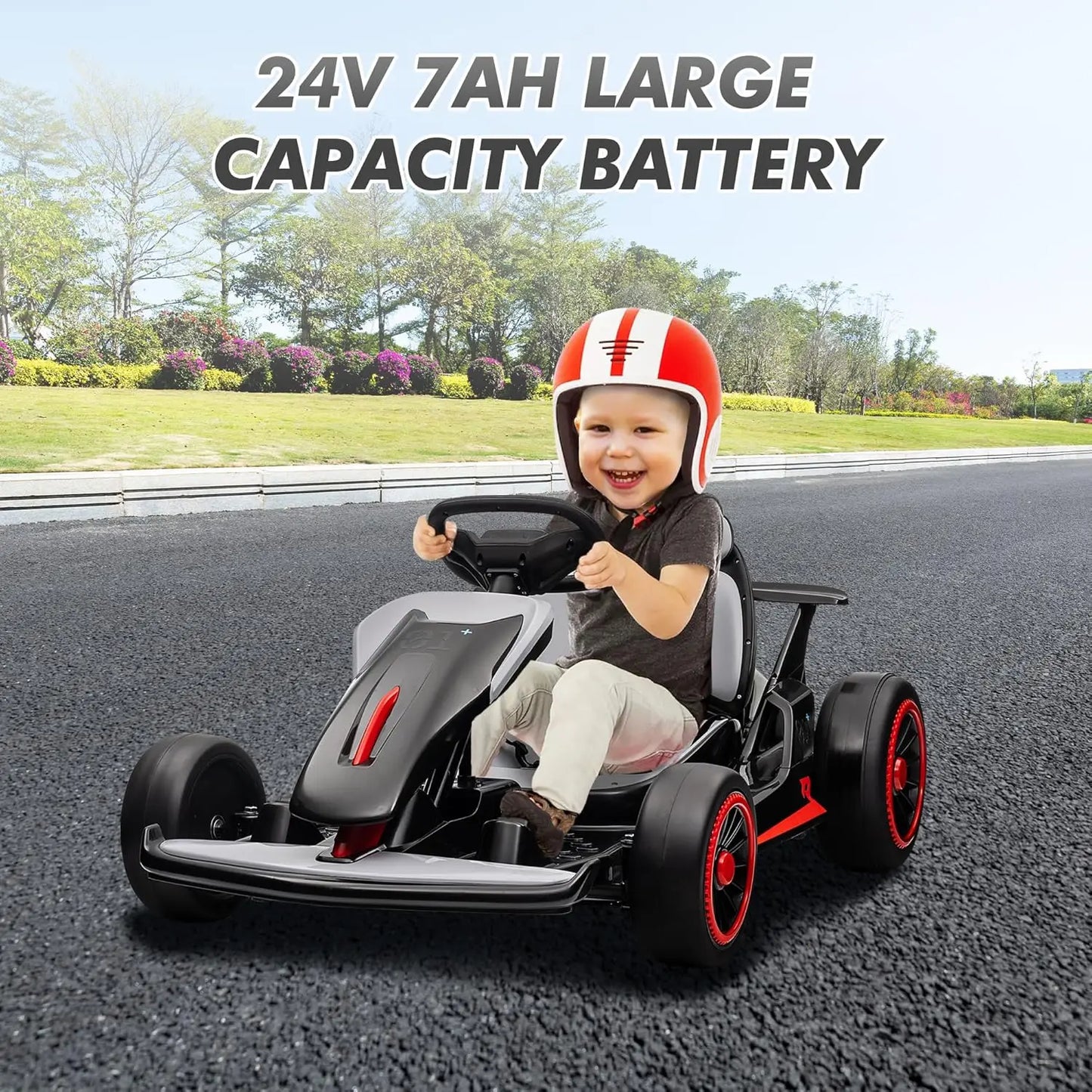 Outdoor Ride On Toy, Electric Drift Kart Car with Adjustable Seat, 200W Motor, 8.1 MPH, LED Lights 6-12 Years
