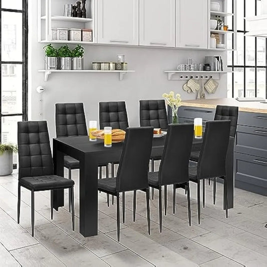 9-Piece Dining Set: Wooden Table with 8 Padded Chairs for Kitchen Dining