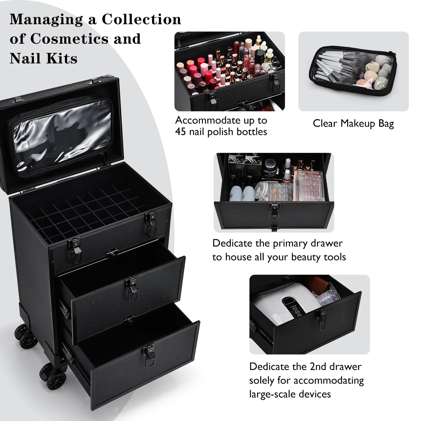 Cosmetology Case On Wheels Rolling Makeup Case Cart Professional Makeup Briefcase With Wheels For Cosmetics & Tattoo & Salon