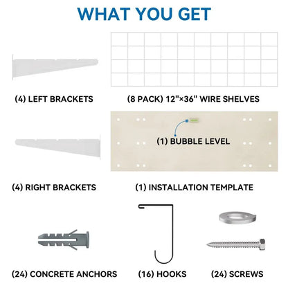 Pack 2x4 ft Garage Wall Shelving,Heavy Duty Storage with Hooks, 800 lbs  Capacity,White Storage Racks