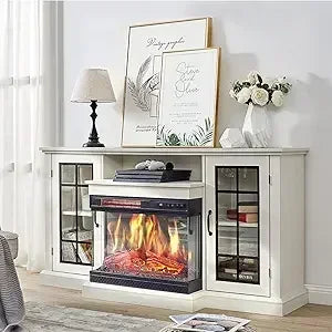 3-Sided Glass Fireplace Glass Fireplace TV Stand 12 Color  Entertainment Center Console