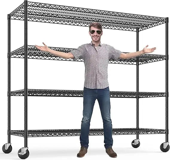 REIBII 75.6 H Storage Shelves 2500LBS Metal Shelving Unit with Wheels Garage Shelving Heavy Duty Wire Shelves for Storage Rack A
