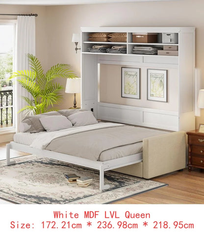 Queen Size Murphy Bed with Sofa, White Wall Bed