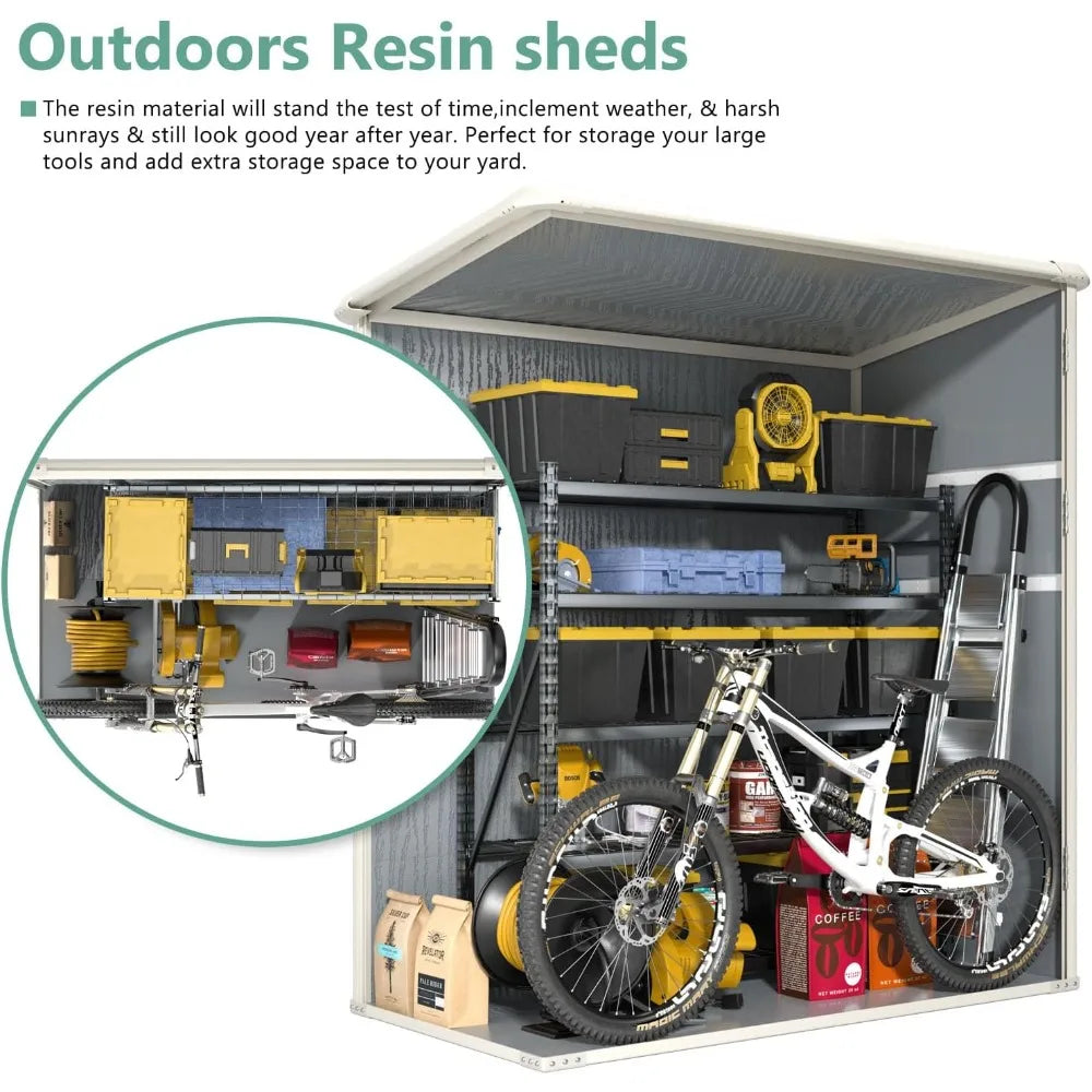 5 X 3 FT Outdoor Storage  Resin Shed with Floor and Lockable Door, Shed for Bike, Garbage Can, Tool, Accessories