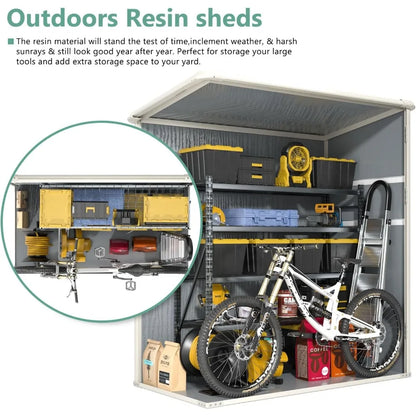 5 X 3 FT Outdoor Storage  Resin Shed with Floor and Lockable Door, Shed for Bike, Garbage Can, Tool, Accessories