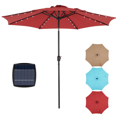 10FT Solar Patio Umbrella with 32 LED Lights UV-Resistant Outdoor Table Umbrella with Tilt and Crank