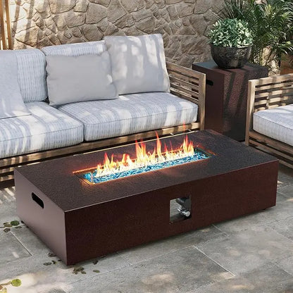 56-inch Outdoor Propane Gas Fire Pit Table 50000 BTU Iron Rectangle Firepit for Outside Patio with Tank Hidden Table, Wind Guard