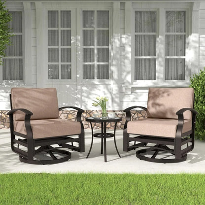 3 Pieces Patio Furniture Set, Outdoor Aluminum Swivel Gliders , Rocking Chairs with Tempered Glass Side Table