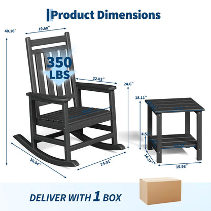 2-Piece Outdoo,r Rocking Chair Set With Side Table,  High-Back Adirondack Porch Rockers, All-Weather Resistant