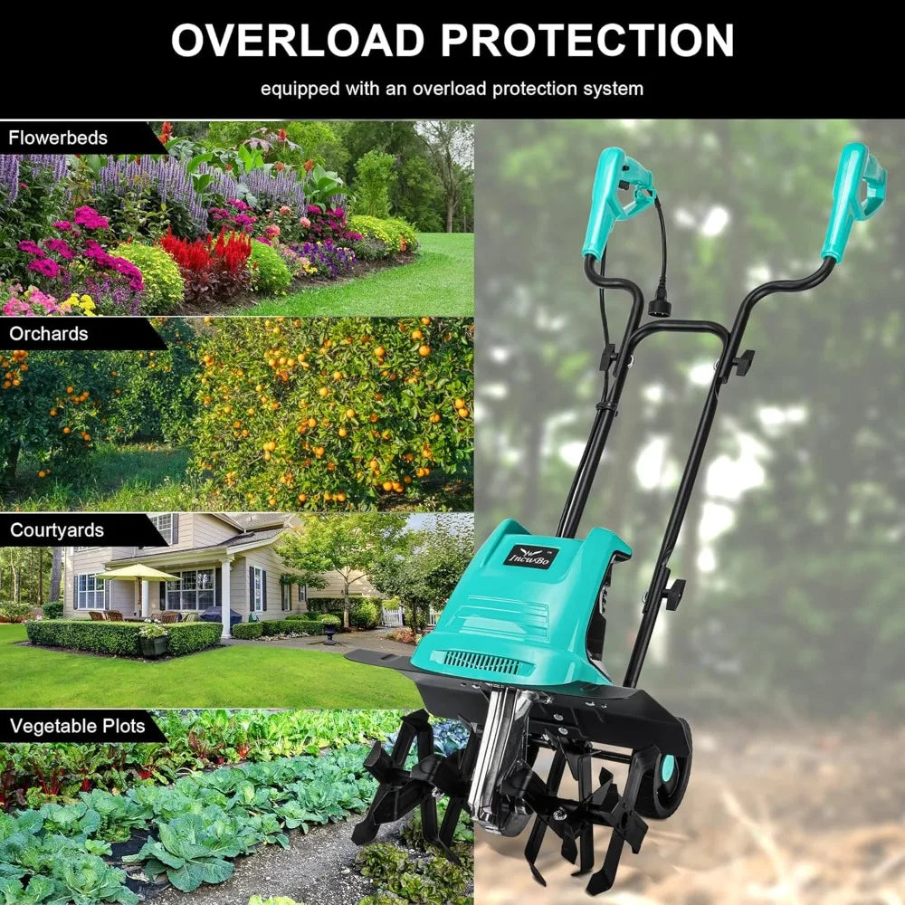 Tiller Cultivator 17 inch 15 Amp, 6 Steel Tines Tillers for Gardening, Electric Rototiller for Yard