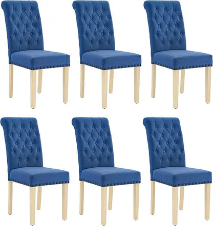 Fabric Dining Chairs Set of 6, Upholstered Dining Room Chair with Wooden Legs, Armless