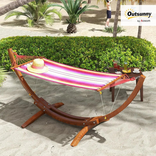 10' Wood Outdoor Hammock, with Stand Rainbow Bed, Heavy Duty Roman Arc for Patio, Backyard