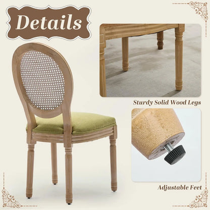 French Dining Chairs Set of 4, Dining Chair with Round Back, Wood Leg Farmhouse Country Rattan Dining Chair for Kitchen,