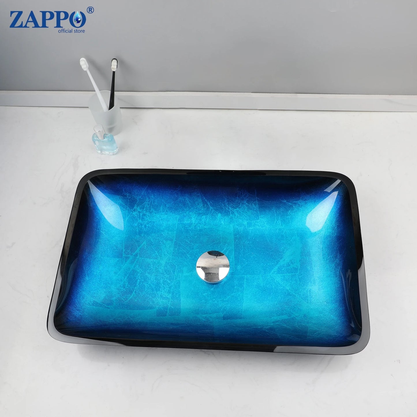 Tempered Above Counter Basin Glass Sink with Waterfall Faucet Tap