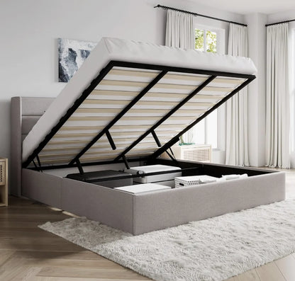 King Size Lift Up Storage Bed, Wingback Headboard/Upholstered Platform Bed Frame/Hydraulic Storage/No Box Spring Needed