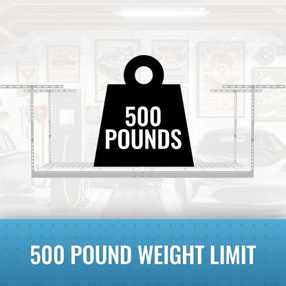 Overhead Garage Storage Rack - 4 x 8 Ceiling Shelving, Adjustable Hanging Racks, Color: White