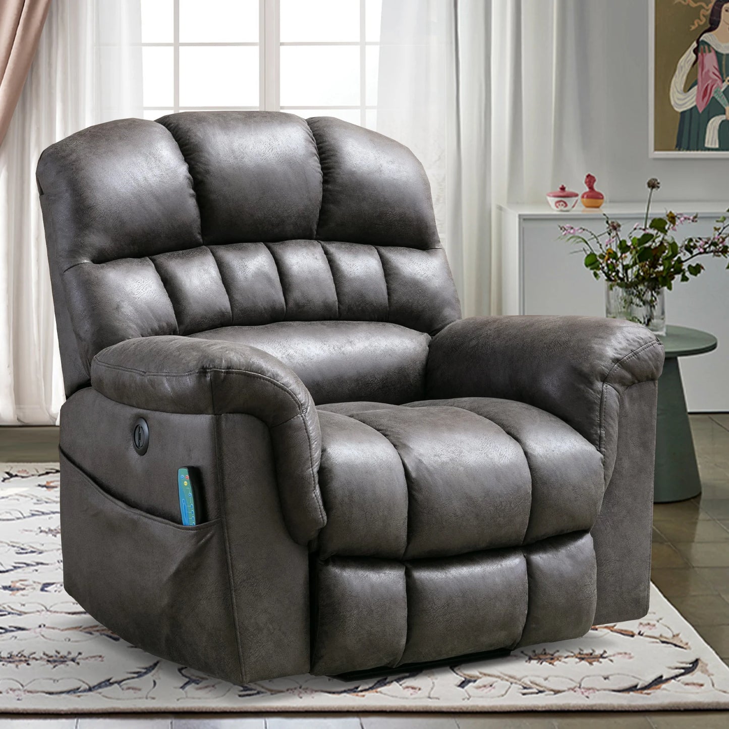 Large Power Lift Recliner Chairs with Massage and Heat for Elderly Big People, Heavy Duty Electric Faux Leather