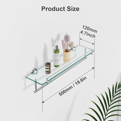 20 Inch Tempered Glass Floating Shelf with Towel Rack