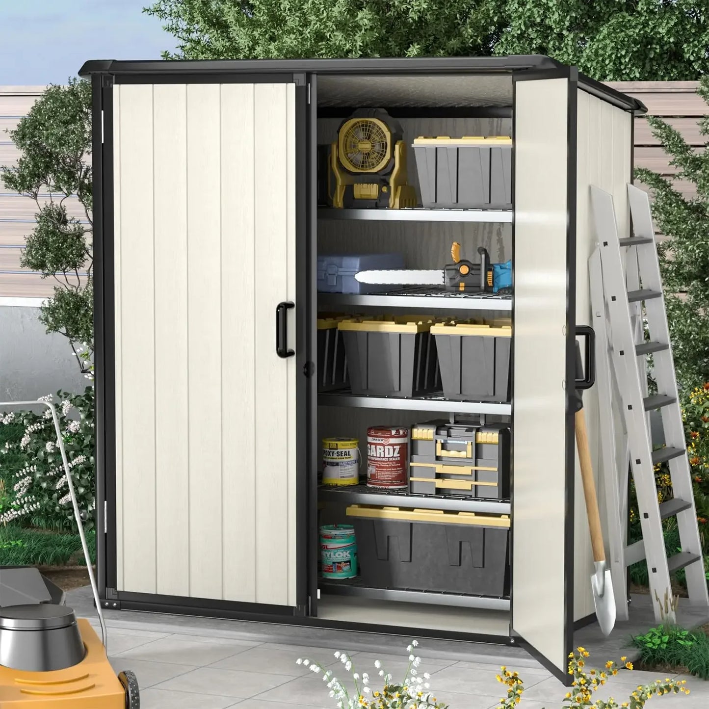 5 X 3 FT Outdoor Storage  Resin Shed with Floor and Lockable Door, Shed for Bike, Garbage Can, Tool, Accessories