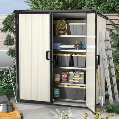 5 X 3 FT Outdoor Storage  Resin Shed with Floor and Lockable Door, Shed for Bike, Garbage Can, Tool, Accessories