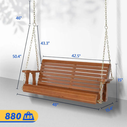 Upgraded Patio Wooden Porch , Heavy Duty 880 LBS, Swing Chair Bench with Hanging Chains