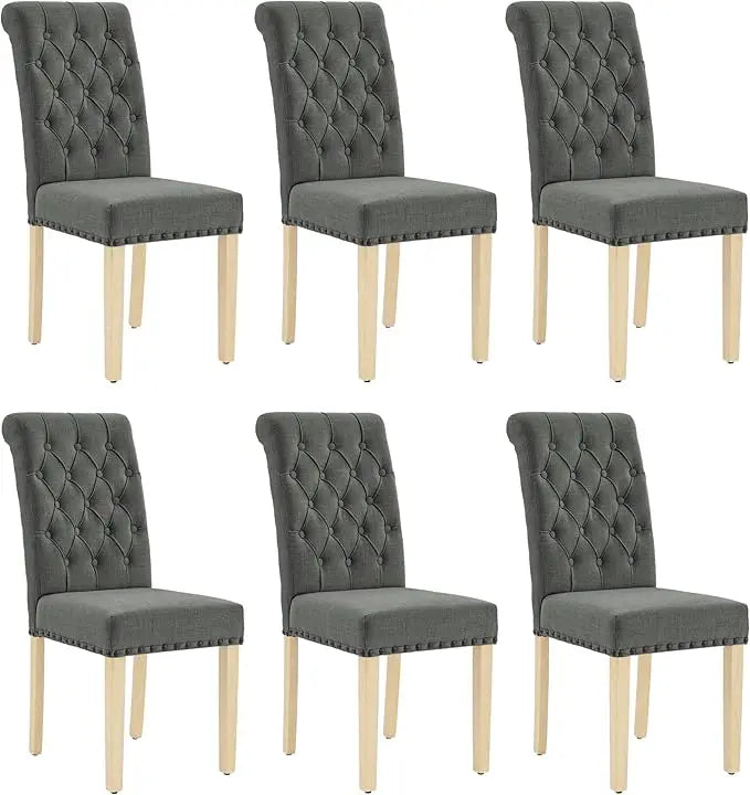 Fabric Dining Chairs Set of 6, Upholstered Dining Room Chair with Wooden Legs, Armless