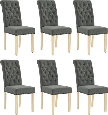 Fabric Dining Chairs Set of 6, Upholstered Dining Room Chair with Wooden Legs, Armless