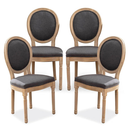 French Dining Chairs Set of 4, Dining Chair with Round Back, Wood Leg Farmhouse Country Rattan Dining Chair for Kitchen,
