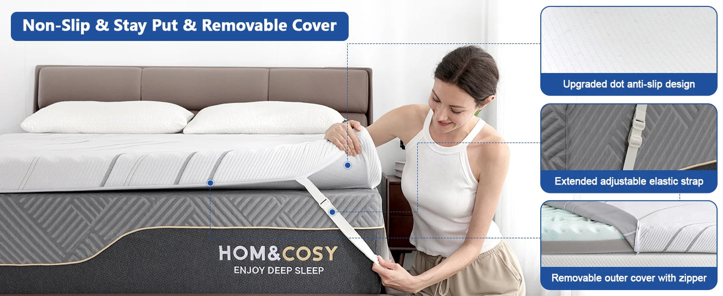 3 Inch Reversible Mattress For Back Pain Relief, High-Density Memory Foam Mattress With Removable Cover