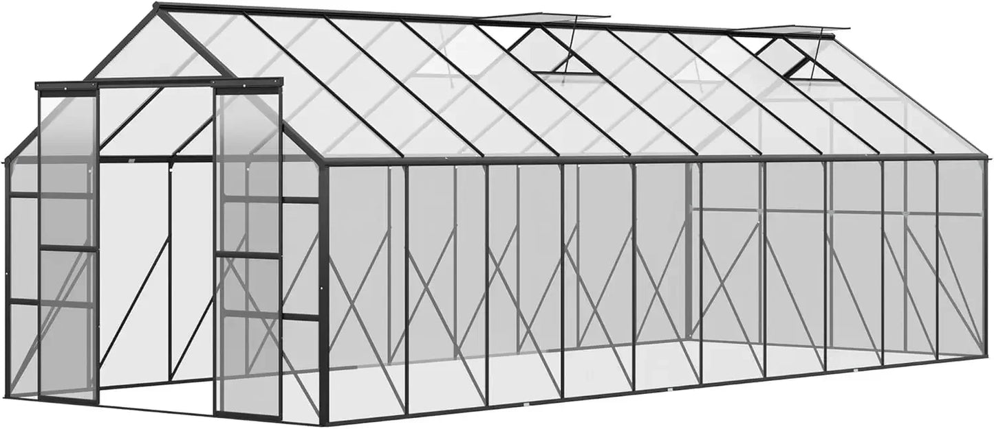 20' X 8' Aluminum Greenhouse Polycarbonate Walk-in Garden Greenhouse Kit with Adjustable Roof Vent 244.1"L x 96.5"W x 82.7"H