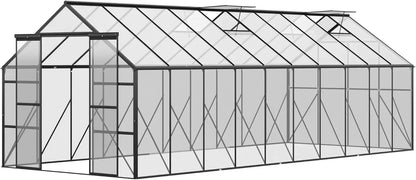 20' X 8' Aluminum Greenhouse Polycarbonate Walk-in Garden Greenhouse Kit with Adjustable Roof Vent 244.1"L x 96.5"W x 82.7"H