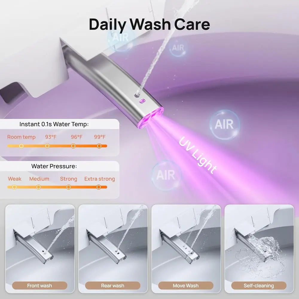 Smart Toilet with Bidet Built-in: Bidet Toilet with 4 Washing Modes Child Friendly, Toilet Bidet with Heated Seat, One Piece