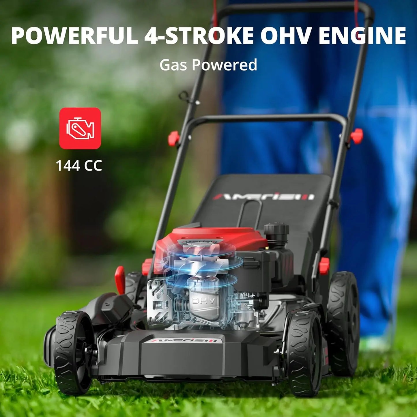 Customizable 21" Gas Lawn Mower, 3-in-1 Gas Powered Push Mower, 144cc 4-Stroke OHV Engine, 6 Height Adjustment