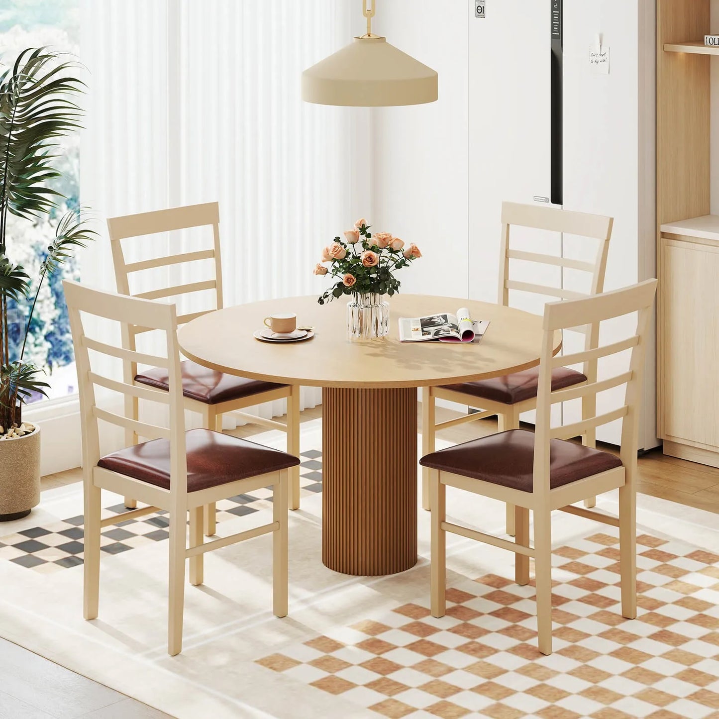 Wooden dining chair set of 2 with rubber wood frame padded seat for kitchen