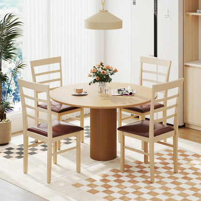 Wooden dining chair set of 2 with rubber wood frame padded seat for kitchen