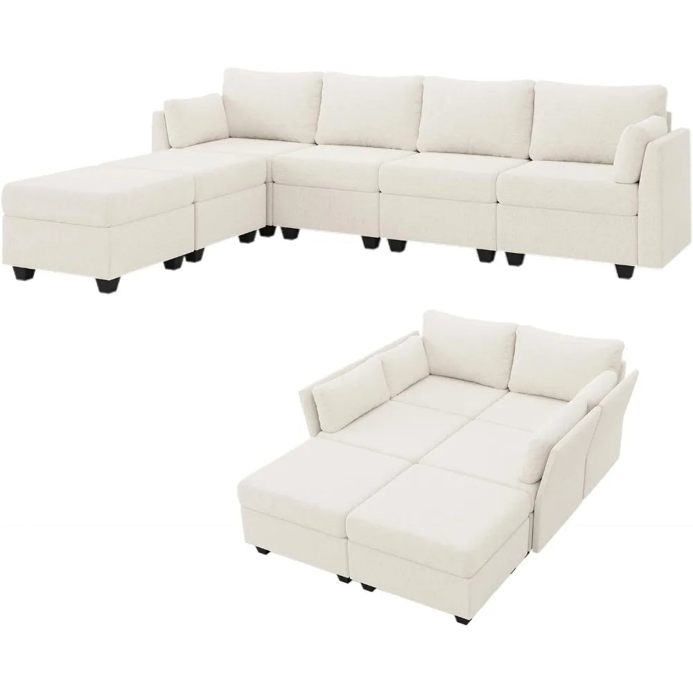 6-Seat Sectional Sofa with Storage, Memory Foam, Convertible for Living Room