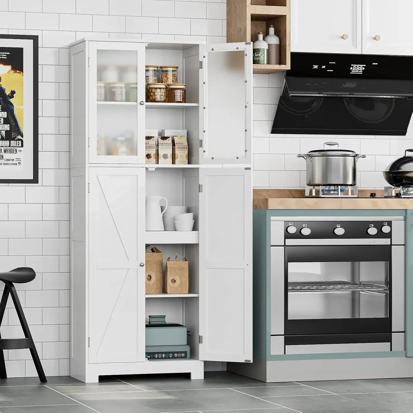 67" Tall Storage  Pantry Cabinet with Shelves for Bathroom, Kitchen, Laundry Room, Living Room, Hallway