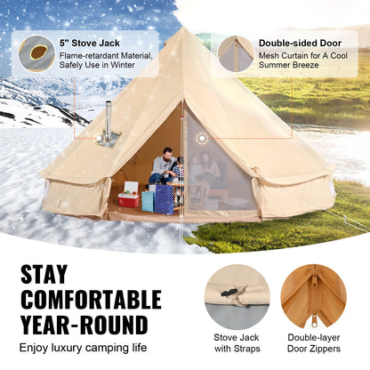 Canvas Bell Tent 4 Seasons 13.12 ft Yurt Tent Canvas Tent for Camping with Stove Jack Breathable Tent Holds 6 People