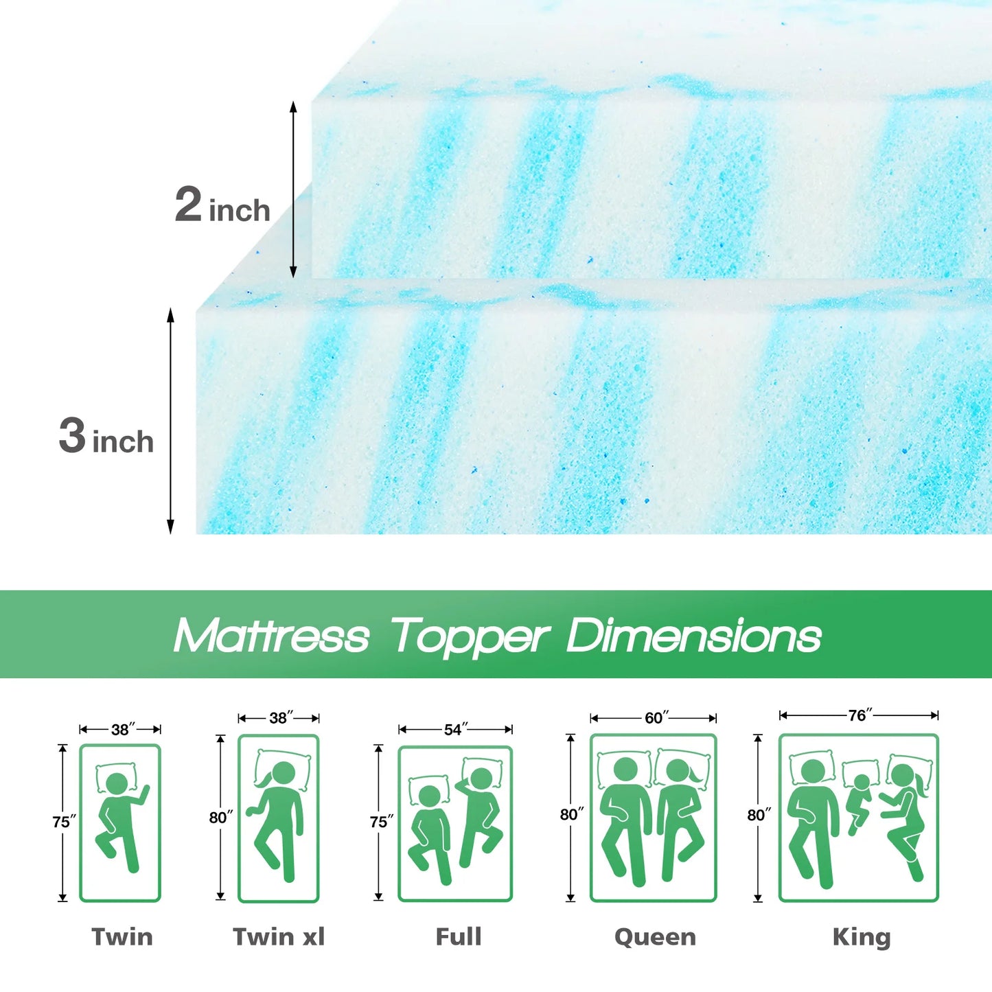 Gel Memory Foam Mattress Topper Full Size Cooling Mattress Soft and Breathable Bed Topper