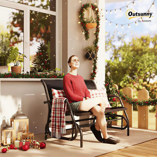 2-Person Outdoor Glider Bench, Patio Double Swing Rocking Chair with Powder Coated Steel Frame