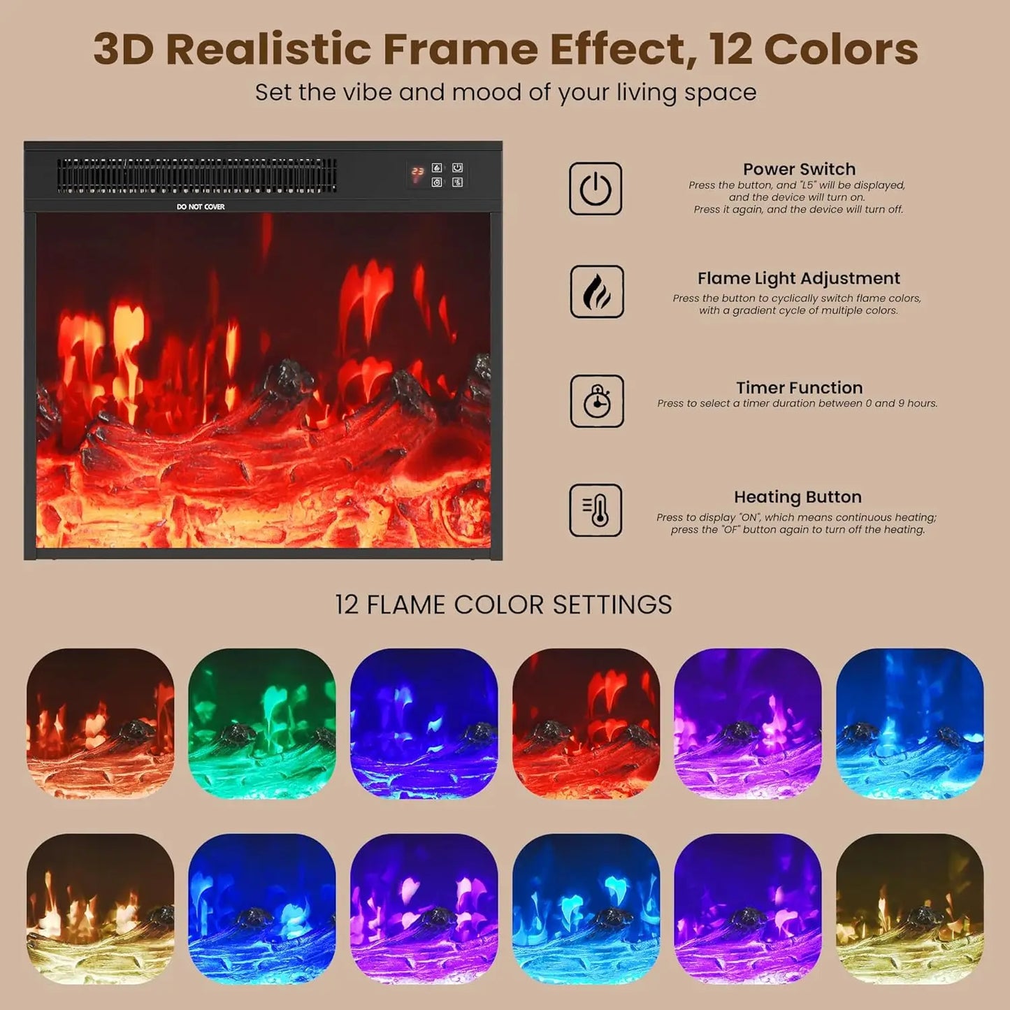 Fireplace TV Stand, Farmhouse Entertainment Center with 23" Electric Fireplace for TVs UP to 65",